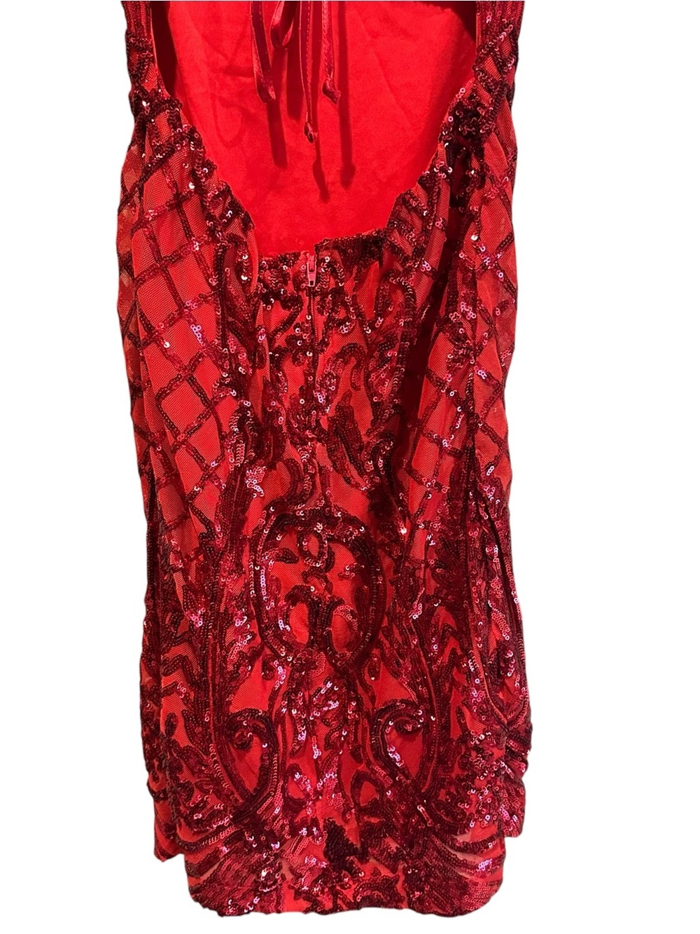 B.Darlin Red Sequin Dress Adjustable Spaghetti Straps Size 5/6 - Picture 10 of 13